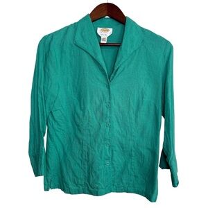 Talbots shirt women's 8 petite teal Irish linen beachy coastal shacket vintage